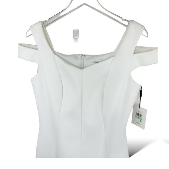 White Cold Shoulder Body Con Calvin Klein Dress Bridal Wedding Guest Prom‎ Sz 8 - Picture 2 of 16
